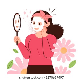 Una mujer con una máscara facial. Ilustración de persona de concepto de cuidado de la piel.