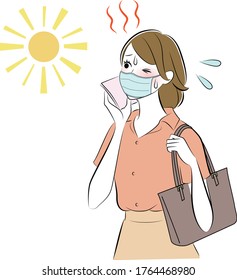 woman wearing a face mask with symptoms of heat stroke