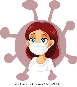 Woman Wearing a Face Mask Vector Illustration. Girl with protective medical mask fighting virus outbreak 
