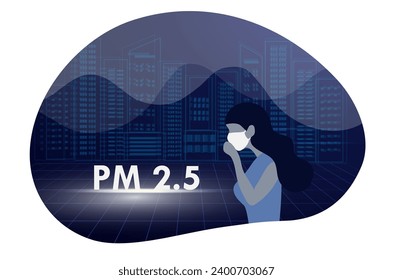 Woman wearing face masks to protect smoke, pm 2.5, dust and air poll wearing face masks tor protect smoke, pm 2.5, dust and air pollution in city, fac