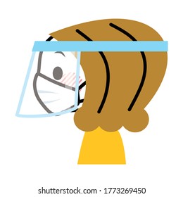 A woman wearing a face shield.