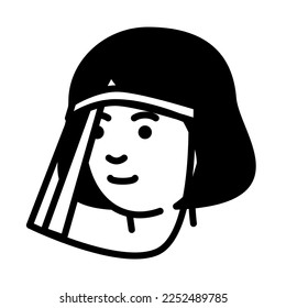 Woman wearing face shield. Vector illustration.