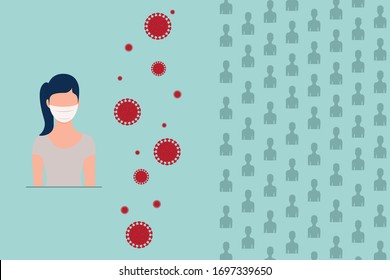 Woman wearing facial mask. Protection from virus. Vector illustration