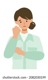 Woman Wearing Factory Worker Uniform. Factory Worker Woman Cartoon Character. People Face Profiles Avatars And Icons. Close Up Image Of Confused Woman. Vector Flat Illustration.