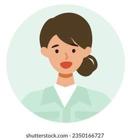 Woman wearing factory worker uniform. Factory worker Woman cartoon character. People face profiles avatars and icons. Close up image of smiling Woman. Vector flat illustration.