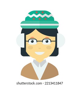 woman wearing glasses wearing christmas hat illustration in minimal style isolated on background