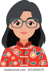 Woman wearing glasses and a floral costume