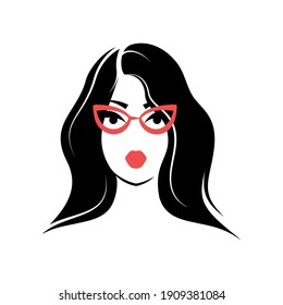 Woman wearing glasses with long hair. View front. Isolated vector illustration