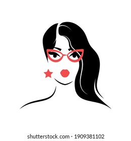 Woman wearing glasses with long hair. View front. Isolated vector illustration