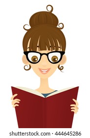 Woman wearing glasses reading a book