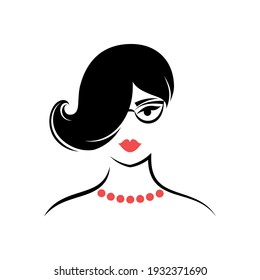 Woman wearing glasses with short hair. View front. Isolated vector illustration