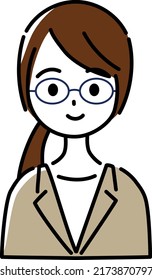 A woman wearing glasses smiling in a suit (upper body)