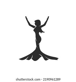 woman wearing gown hands up pose icon vector illustration design template web