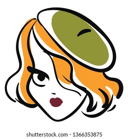 Woman Wearing Green Beret Hat Illustration Basic RGB Vector On White Background