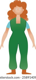 Woman wearing green clothes Gardener vector illustration Sustainable, renewable energy. Ecology, environment, gardening