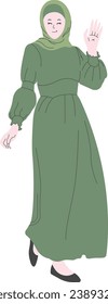 Woman Wearing Green Gamis and Pashmina Hijab Illustration