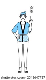 Woman wearing Happi coat for summer festivals coming up with an idea, Vector Illustration