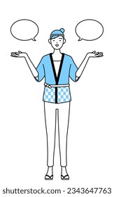 Woman wearing Happi coat for summer festivals with wipeout and comparison, Vector Illustration