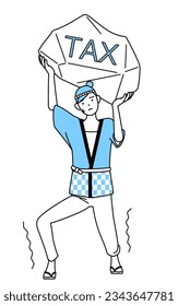 Woman wearing Happi coat for summer festivals suffering from tax increases, Vector Illustration