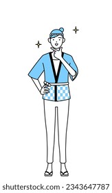 Woman wearing Happi coat for summer festivals in a confident pose, Vector Illustration