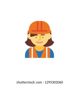 Woman wearing hard hat flat icon, vector sign, colorful pictogram isolated on white. Woman construction worker symbol, logo illustration. Flat style design