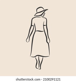 woman wearing hat girl silhouette line art