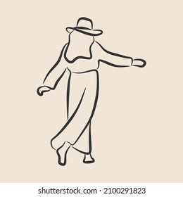 woman wearing hat girl silhouette line art