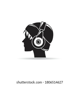 woman wearing headphone icon vector on white background