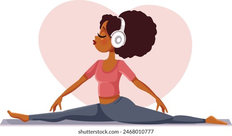 
Woman Wearing Headphones Doing the Splits Vector Cartoon Illustration
Sportive girl listening to her favorite song while training 
