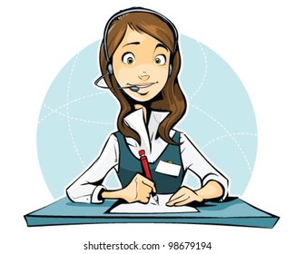 Woman wearing headset in office, receptionist, operator