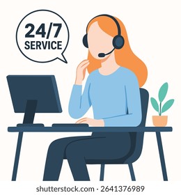 Woman Wearing Headset Service Support Icon Illustration