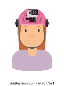 A woman wearing helmet and action camera to record her sport activity