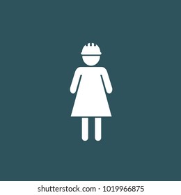 woman wearing helmet vector icon nevy blue background for work and safety