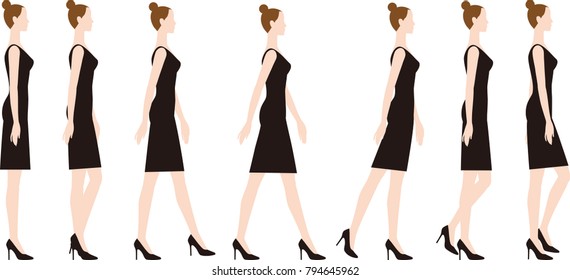 A woman wearing high heels. How to walk down the leg horizontally.