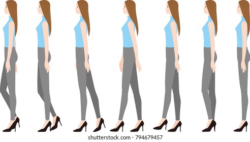 A woman wearing high heels.walking.