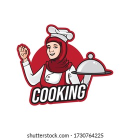 Woman Wearing Hijab Chef Cooking Mascot Template