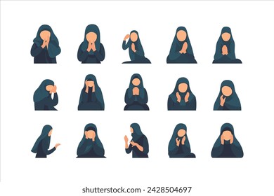 woman wearing hijab flat vector collection