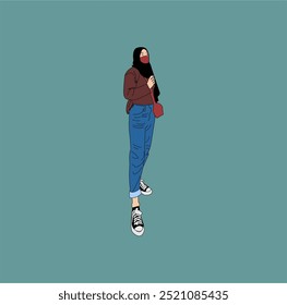 woman wearing a hijab wearing a mask vector art