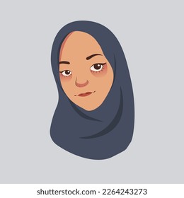 Woman wearing hijab vector illustration. Flat female character - portrait of young muslim woman wearing headscarf. Islam, religion, fashion, clothes concepts.