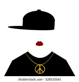 Woman Wearing Hip Hop Fashion And Peace Sign Necklace