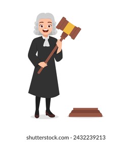 woman wearing judge costume and holding gavel hammer