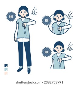 A woman wearing a knit vest with Booing images.It's vector art so it's easy to edit.