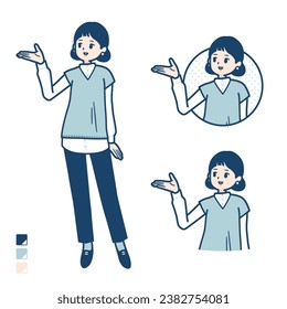 A woman wearing a knit vest with Explanation images.It's vector art so it's easy to edit.