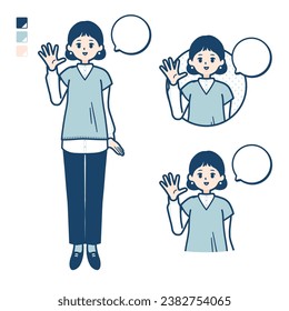 A woman wearing a knit vest with greeting images.It's vector art so it's easy to edit.