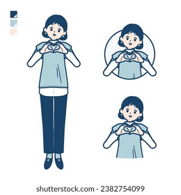 A woman wearing a knit vest with making a heart symbol by hand images.It's vector art so it's easy to edit.
