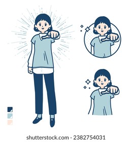 A woman wearing a knit vest with Pointing to the front images.It's vector art so it's easy to edit.