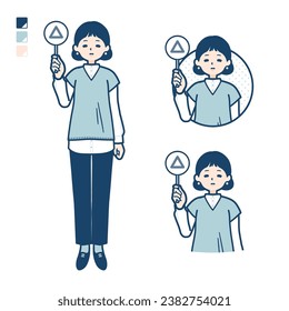 A woman wearing a knit vest with Put out a Triangle panel images.It's vector art so it's easy to edit.