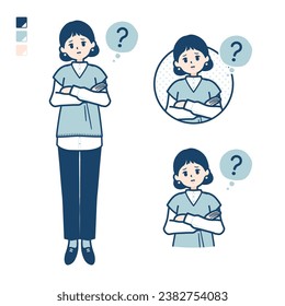 A woman wearing a knit vest with Question images.It's vector art so it's easy to edit.