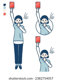 A woman wearing a knit vest With a red card images.It's vector art so it's easy to edit.