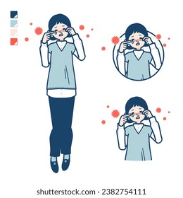 A woman wearing a knit vest with Suffer from pollen allergy images.It's vector art so it's easy to edit.